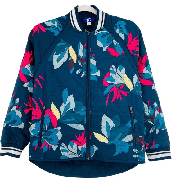 JoyLab Jackets & Coats Joylab Navy Blue Quilted Hibiscus Tropical